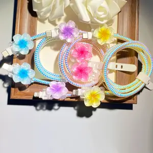 3-Piece Data Cable Protector Set, Android Charger & Apple Anti-Break Flower Phone Head Biting Wire Guard, Type-C Clip Protective Sleeve
