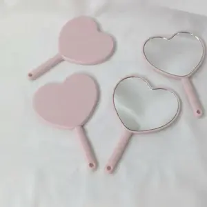 Heart-Shaped Handheld Makeup Mirror with Stand, Portable No Battery Needed Odorless Plastic Frame Polished Glass Surface, Perfect Gift for Women