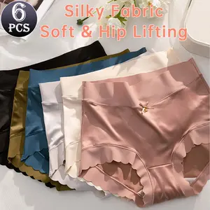 QUASTI 6 Pack Mid Waist Women's Briefs With Scalloped Edges, Breathable Comfortable Soft Womenswear Panties, High Elastic Hip Lifting Underwear, Fit Everyday Wear Elegant & Stylish Design Women's Briefs, Minimalist Seamless Lady, S-XXL