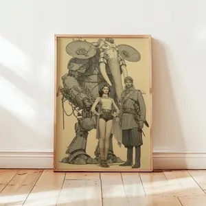 Retro Futurism Elephant Robot Poster, Sci-Fi Wall Art, Classic Mechanical Animal Print, Sophisticated Cyberpunk Decor, Unframed Print Only