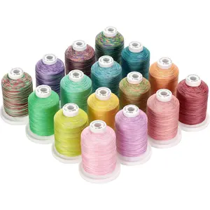 - 18 Options - Multi-Purpose 100% Mercerized Cotton Threads 50S/3 600M(660Y) Each Spool for Quilting, Serger, Sewing and Embroidery - 16 Variegated Colors