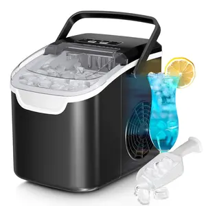Antarctic Star Countertop Ice Maker Machine, 8 Cubes in 6 Mins, 26lb/Day Capacity, 2 Sizes, Portable Mini, Energy-Saving with Basket & Scoop for Home, Party, Bar, Dark Black