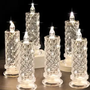 Rose Shadow LED Flameless Candles, 6 count Romantic  Operated Candles Led Pillar Candles for Valentines Anniversary Wedding Centerpiece Table Decorations(White, D 2.5" x H 7.2")