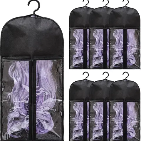6/12 Pcs Wig Storage Bags with Hangers & Tags, Dust-Proof Organizer for Multiple Wigs,  Wig  tool Hair Extensions & Accessories, Ideal for Home, Travel & Closet Storage