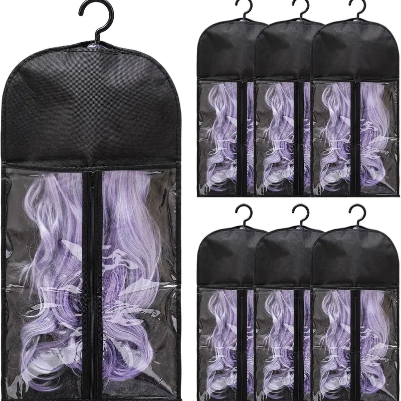 6/12 Pcs Wig Storage Bags with Hangers & Tags, Dust-Proof Organizer for Multiple Wigs, Wig tool Hair Extensions & Accessories, Ideal for Home, Travel & Closet Storage