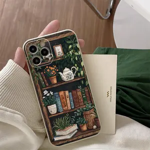 Autumn-themed book and leaf bookshelf pattern, drop-proof and non-slip TPU full-coverage lens phone case, compatible with iPhone 17, 16, 15, 14, 13, 12, 11, XS, X, Samsung and other models. Makes a great gift for friends or family.