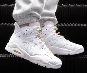 White and Pink with Gold Accents High-Top Retro Basketball Shoes