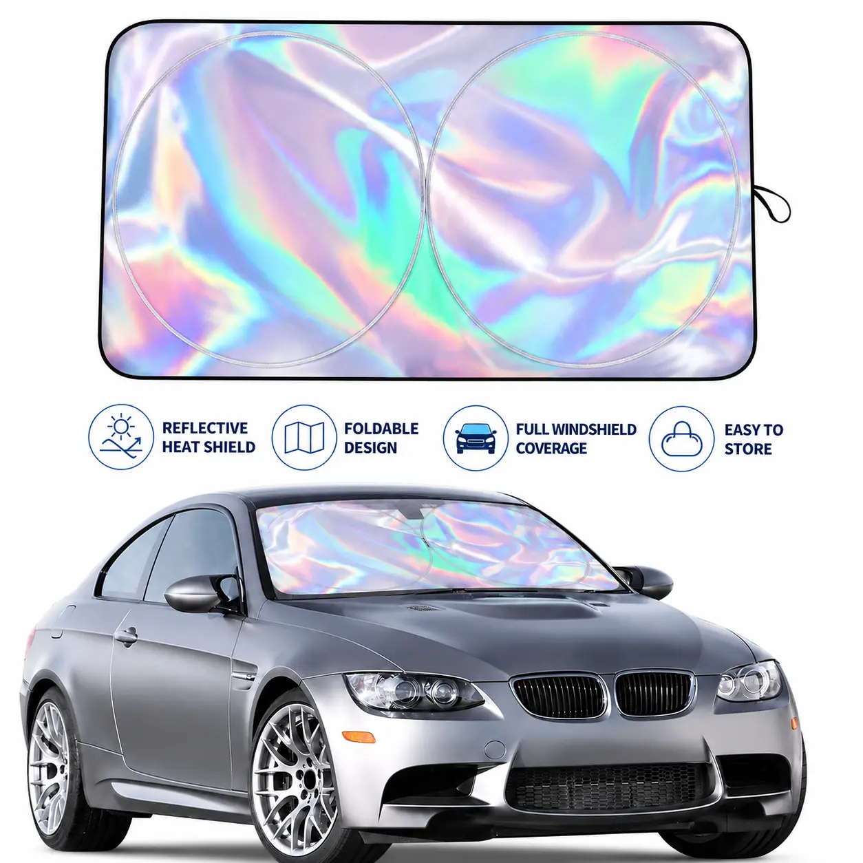 Foldable Anti-UV Portable Car Sunshade, Automotive Glass Sunshade for Sedan Front Window Heat Protection, Sun Shades for Car Windows, Multipurpose Automotive Exterior Accessory for Men & Women