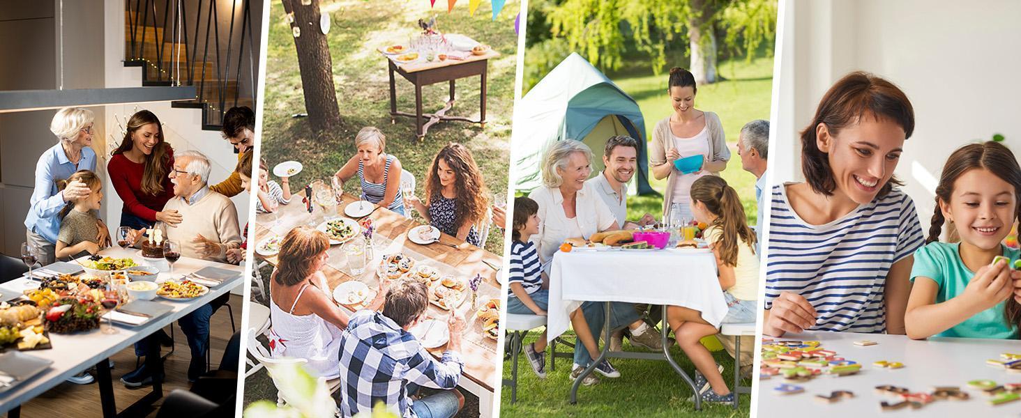 VINGLI 4/6/10 Pack White/black Plastic Folding Chair, Indoor Outdoor Portable Stackable Commercial Seat with Steel Frame 350lb. Capacity for Events Office Wedding Party Picnic Kitchen Dining