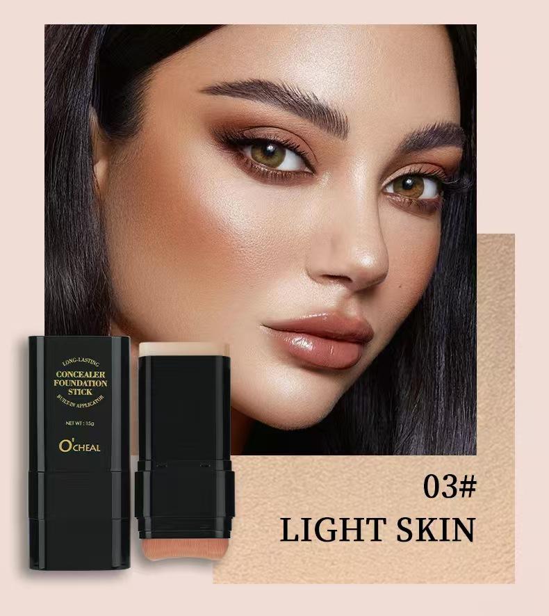 O’CHEAL Concealer Stick, waterproof and sweatproof, dual-ended design with built-in brush, brightens and hydrates, long-lasting and colorfast, available in 6 shades,sunscreen
