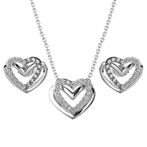 Cathy 18k White Gold Heart Necklace and Stud Earrings Jewelry Set with Crystals