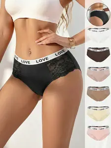 7-Pack Women’s Cotton Seamless Thongs – Soft Stretch Athletic Style Underwear, Printed Activewear Panties for Everyday Comfort Love Heart Waistband Basic Panties Plain Cotton Spandex Women's Panty Minimalist Multicolor Womenswear