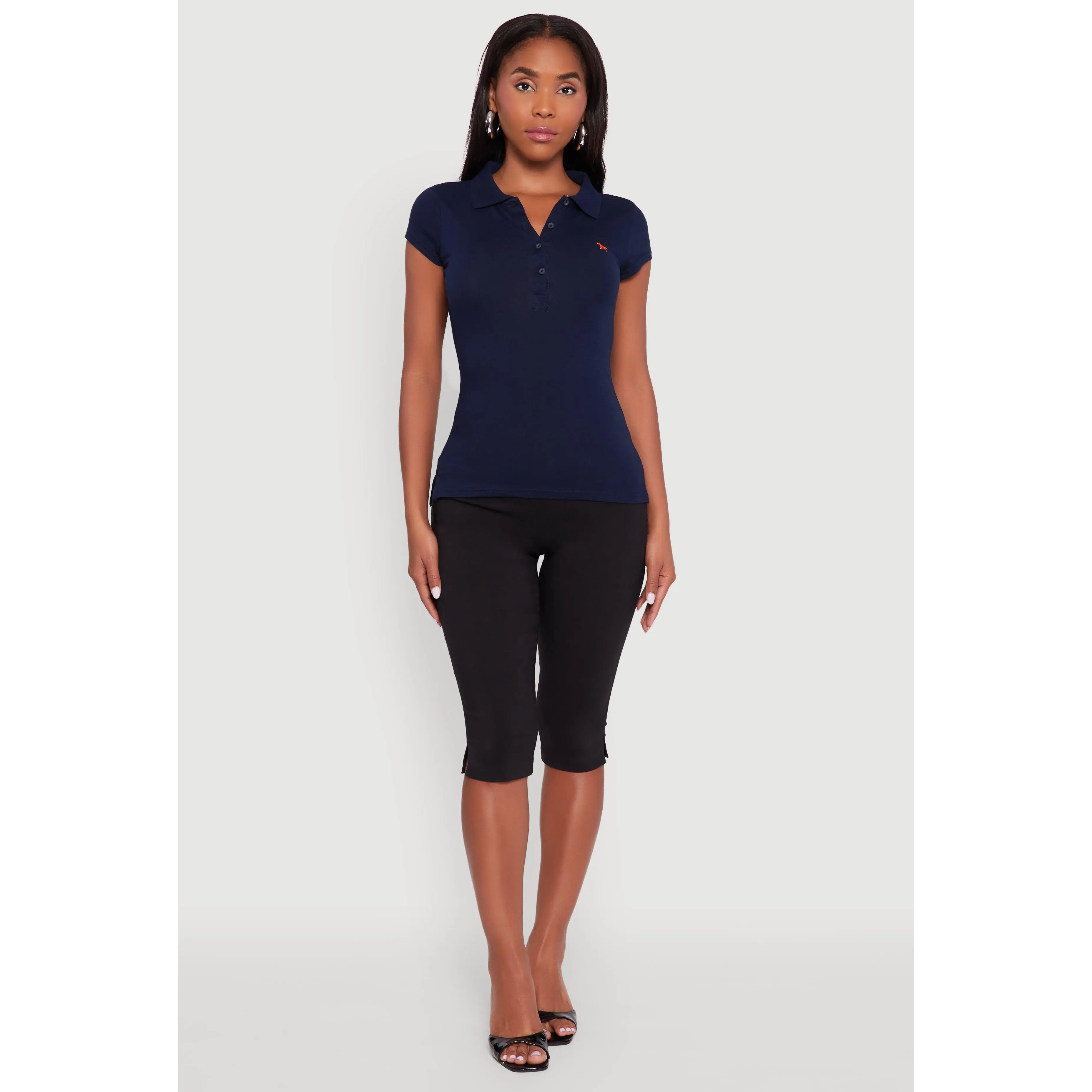 Embroidered Button Front Polo Shirt