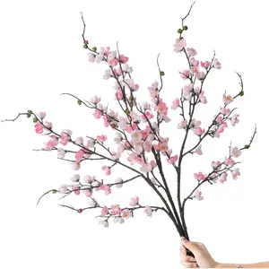 Artificial Pink Cherry Blossom Branches 3Pcs 37.8" Faux Silk Cherry Blossom, Fake Flowers with Leaves Bouquet Decorations for Home Living Room Bedroom Table Centerpiece Vase Wedding Decor