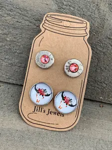 Coral Cow Skull Cowgirl 40 Caliber bullet earring set