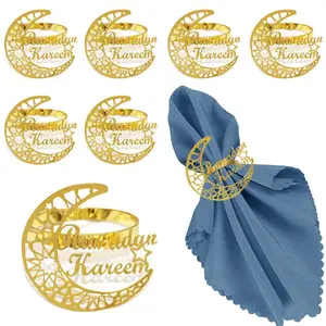 Ramadan Festival Napkin Clasp, 6 Counts/set Metal Moon Monogrammed Napkin Ring, Napkin Rings for Table Decoration, Ornaments