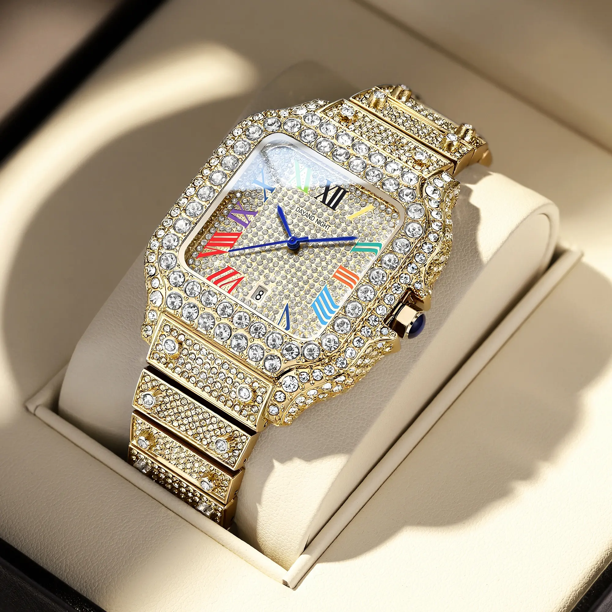 ✨ Luxury Gold-Tone Square Watch – Diamond-Accent Bezel – New ✨ Square Diamond Watch - Etsy main image 3