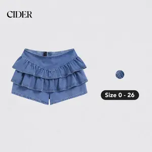 Cider [size 0-26] Denim Mid Rise Solid Ruffle Layered Zipper Shorts