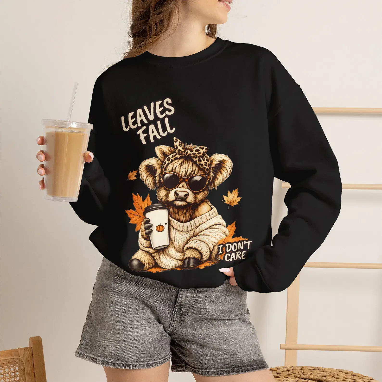 Leaves Fall Bear Sweatshirt, Cozy Fall Crewneck, Autumn Bear Sweatshirt, Coffee Lover Gift, Cute Fall Sweater, Fall Graphic Pullover