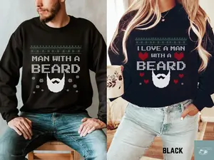 funny couples christmas sweaters, matching couple christmas sweatshirt, ugly couple christmas sweaters, beard christmas sweatshirt