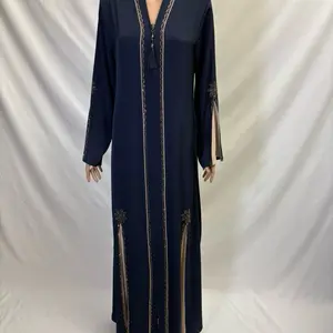 Abaya with Slits Rhinestones and Belt