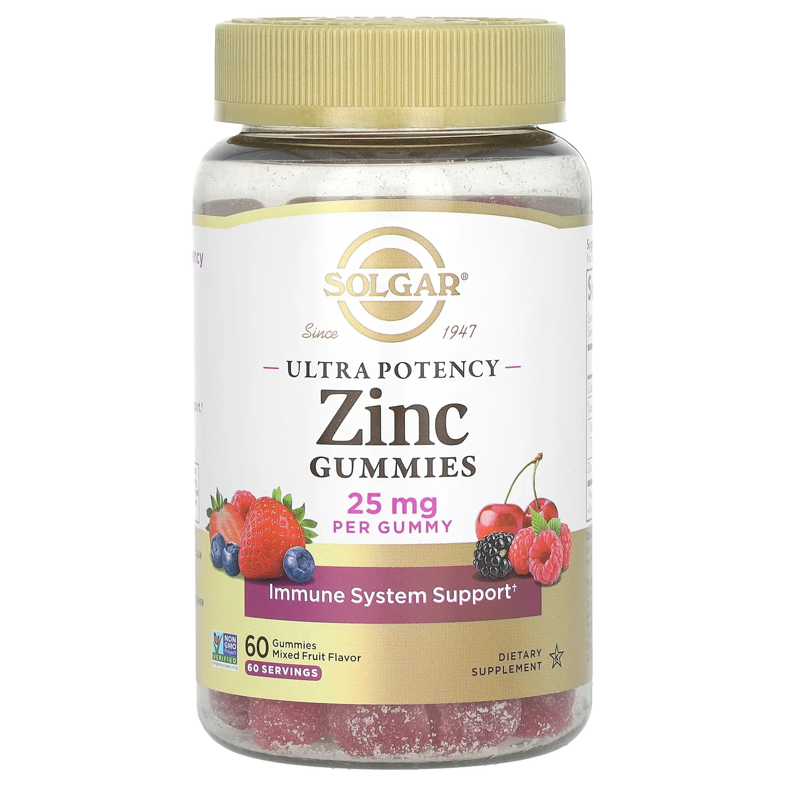 Solgar Ultra Potency Zinc Gummies, Mixed Fruit, 25 mg, 60 Gummies