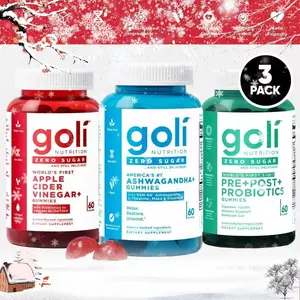 Goli Nutrition Zero Sugar 3 Pack Gummies Bundle | Apple Cider Vinegar, Ashwagandha, Pre+Post Probiotics, Gut Digestion