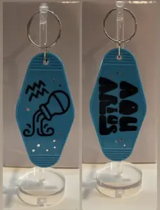 AQUARIUS Zodiac Stars Retro Motel Blue Black Keychain