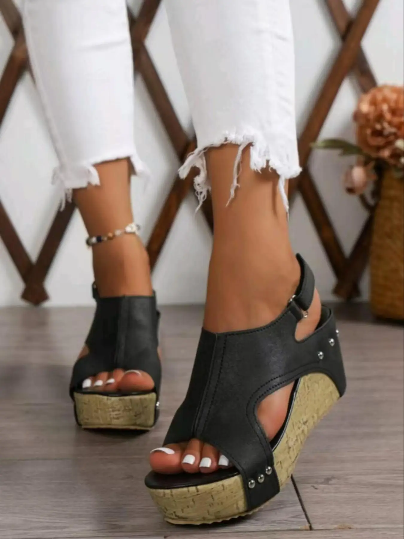 Women's Fashionable Solid Color Wedge Sandals, Casual Comfortable Platform Sandals for Summer, Lightweight Breathable Shoes for Daily Wear