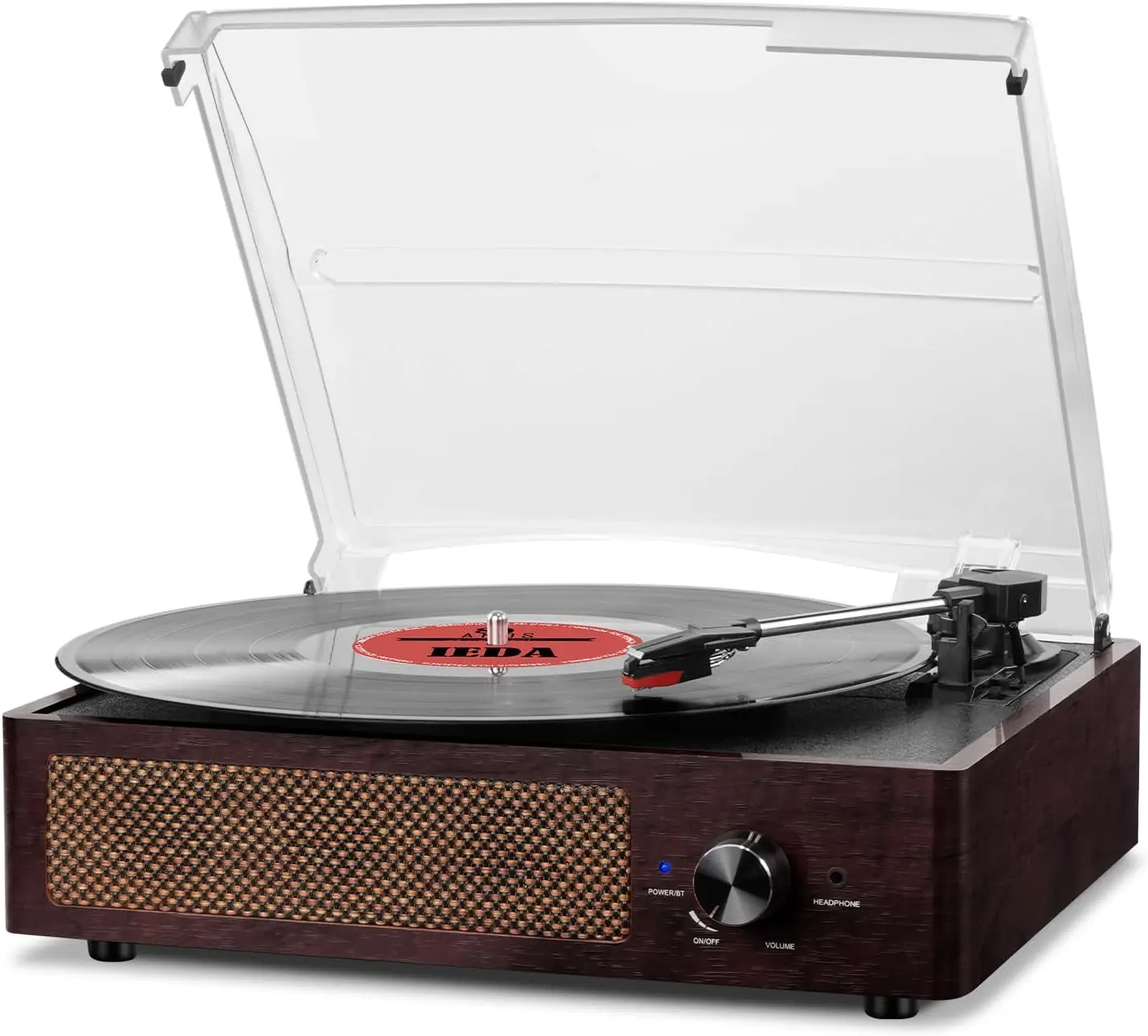 Vintage Bluetooth Record Player, 3-Speed Belt-Drive Turntable with Built-In Stereo Speakers