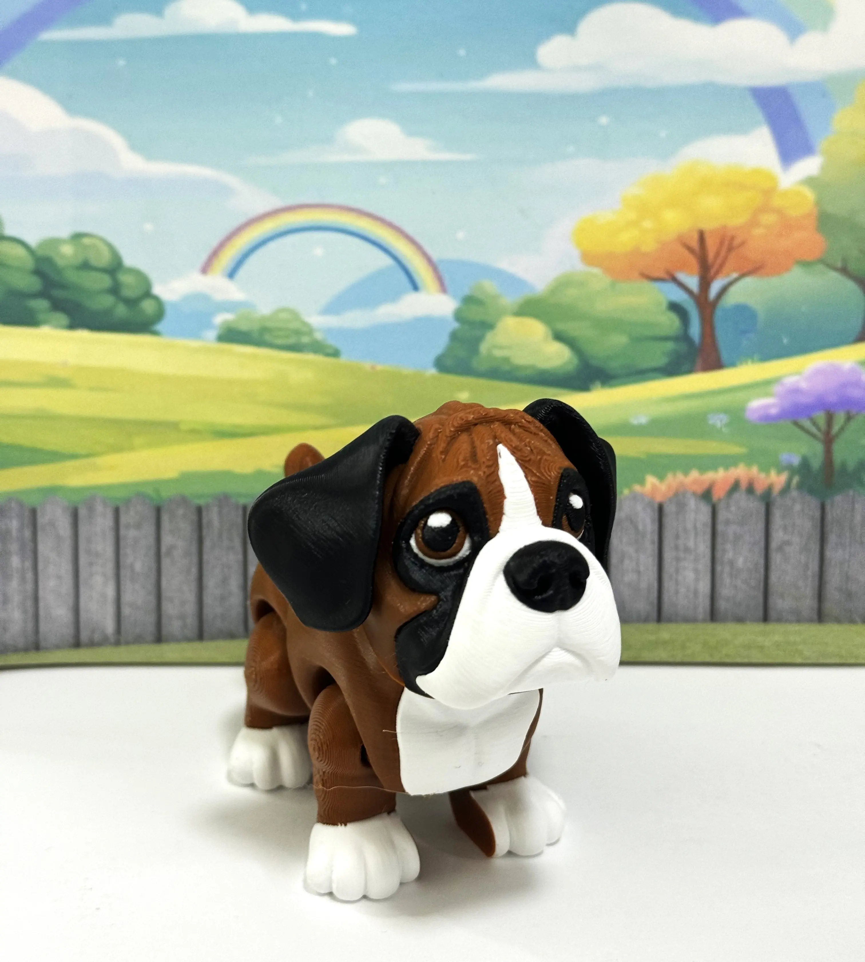 Boxer Dog 3D Printed Articulated Dog Figure Realistic Look Brown Boxer Puppy Dog Home Office Decor AD-Boxer-W