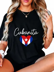 100% Cotton Cuban fashion t-shirt with Cuban flag heart, proud of the girl