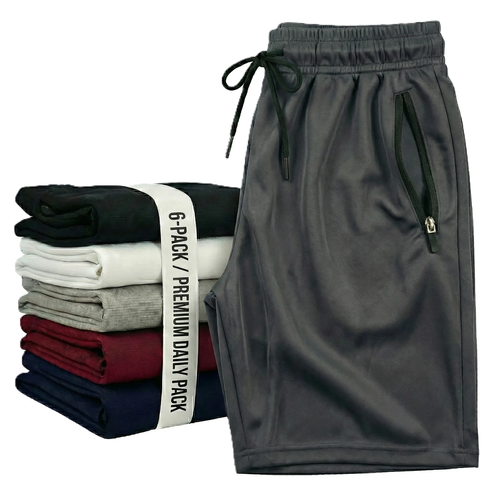 Men's 6-Pack Multicolor Athletic Shorts with Zip Pockets, Quick-Dry for Male Basketball, Running Workouts, Above-the-Knee Gym Shorts