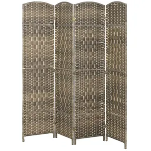Dark rustic oak finish 4 panel hand woven PP privacy screen 6ft tall foldable partition for bedroom dressing room home decor