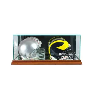 Perfect Cases  Double Mini Football Helmet Display Case- Walnut