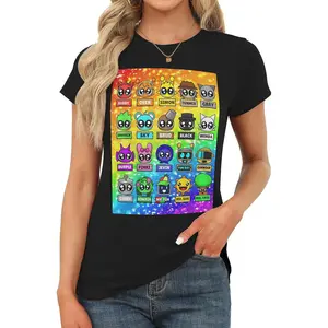 Sprunki  Women's round-neck T-shirt, cotton short-sleeved fitted top, casual summer basic style T-shirt