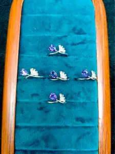 Raya(15245)gc.Whimsical Feather Amethyst Adjustable Ring - Silver Tone Teardrop Purple Crystal Bohemian Jewelry