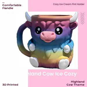 Ice Cream Pint Holder - Highland Cow Pint Cozy with Handle