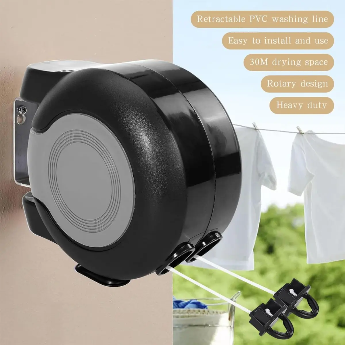 Wall-Mounted Retractable Clothesline, Dual-Line Extendable Drying Rope, Portable Outdoor Clothesline, Space-Saving Household Laundry Hanger - ABS Material, 3mm Thickness, 1500cm Length, Clothesline, Clotheslines