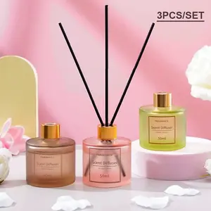 50ml Floral Scented Reed Diffuser Set, Aromatherapy Scent Diffuser, 3 Counts/set Long-lasting Aroma for Home & Office Use, Ideal Gift for Loved Ones