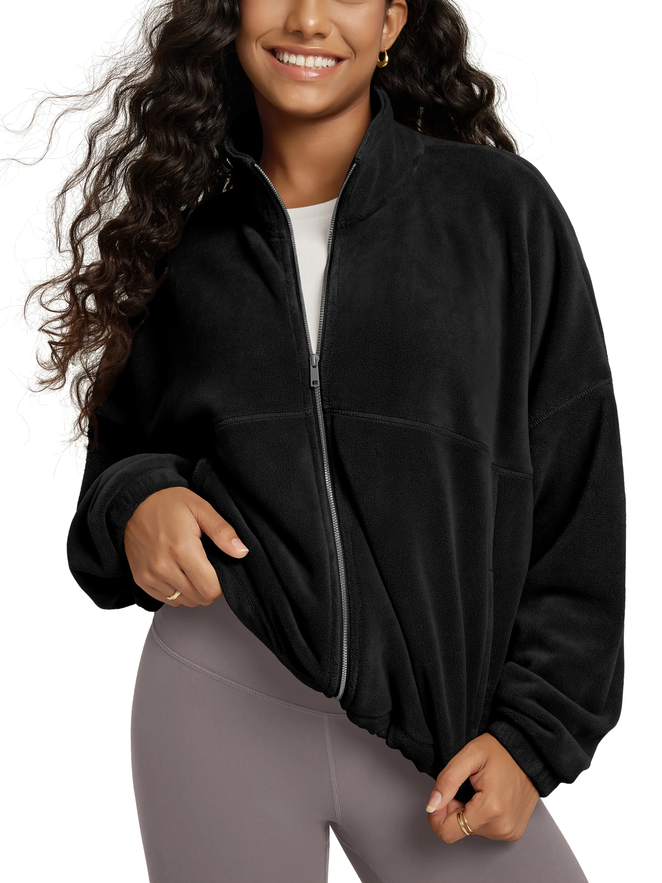 ODODOS Women's Polar Fleece Full-Zip Cinchable Jacket – Soft Warm Winter Layering Long Sleeve Outerwear with Pockets summerwins