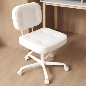 Compact Comfort Teddy Swivel  in White Plush Fabric Adjustable Casters for Vanity Use Compact Design Ideal for Home Offices love chair