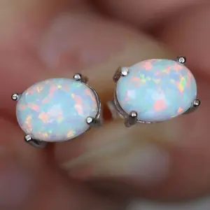Minimalist Oval Opal Natural Gemstone Stud Earrings - Stylish Gifts for Women & Girls, Perfect for Valentine's Day