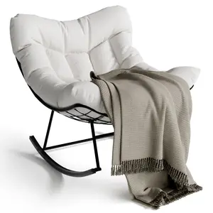 Oversized Comfort Papasan Rocking Chair, Egg-Shaped Indoor Outdoor Rocker with  Sturdy Metal, for Balcony, Porch, Backyard, Bedroom