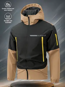 Men's Colorblock Hooded Jacket, Trendy Patchwork Sportswear, Versatile for Commuting and Outdoor Activities, Loose-Fitting Outerwear