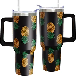 40 oz Pineapples Tumbler with Handle Pineapples Gifts for Women Insulated Stainless Steel Coffee Cup with Straw Travel Mug with Lid Water Bottle For Kids 40 OZ Stainless Steel Tumbler
