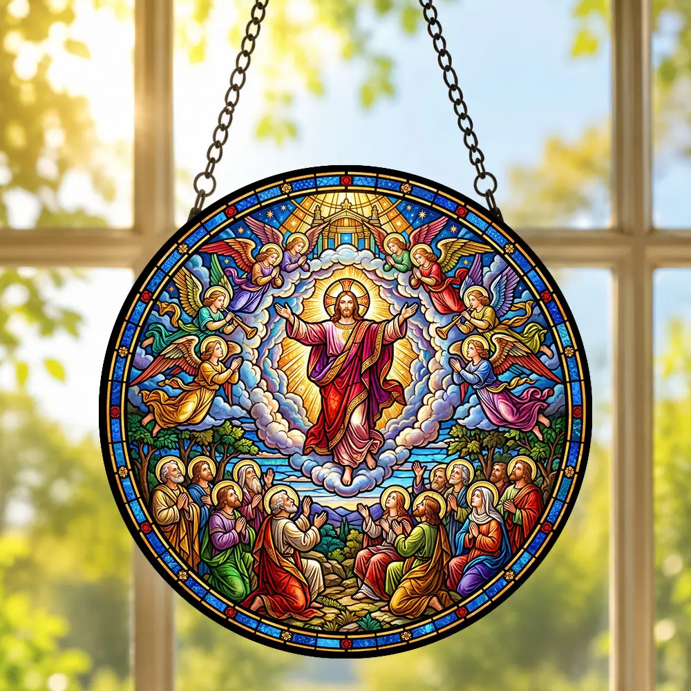 Christian Jesus Stained Glass Suncatcher, Praying Jesus Window Hanging Panel, Religious Lord Christ Home Decor, Divine Spiritual Gift for Baptism & Church