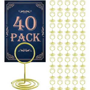 40PCS Gold Table Number Holders Mini Place Card Food Labels Menu Photo Holders Ideal for Wedding Birthday Party Centerpieces Decoration