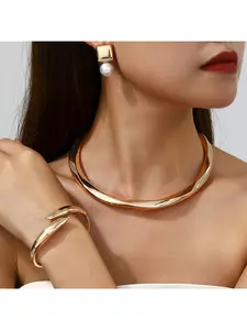 Luxury Jewelry Set for Women Includes Pearl Earrings Geometric Wave Bracelet and Elegant Necklace Perfect for Stylish Outfits and Special Occasions