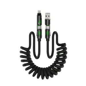 4-in-1 Coiled Universal USB Charger Cable ️-240W Fast Charging & Data Sync for iPhone 16/15, iPad Pro, Samsung  Electronic